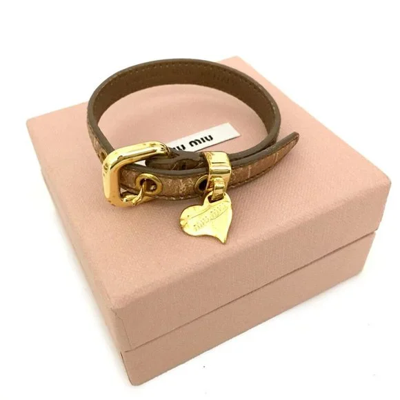 アクセサリー MIU MIU archive leather bracelet Miu Miu wrap-around Leather Bracelet | Brown | FARFETCH